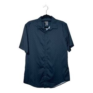 Shirtcraft men black polka dots short sleeves slim fit casual shirt size M